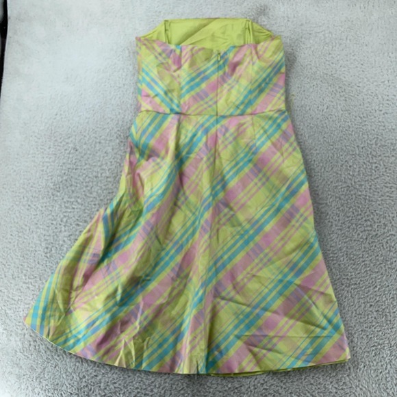 Lilly Pulitzer Silk Strapless Dress Women's 8‎ Pastel Plaid Green Pink A-Line - Picture 3 of 9